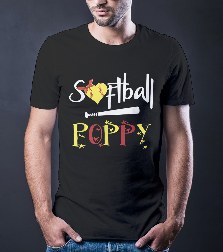 Softball Heart Bat Poppy Stars T-Shirt