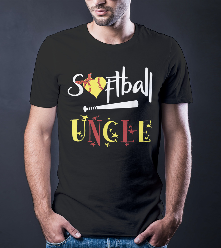 Softball Uncle Heart Bat Bandana Stars T-Shirt