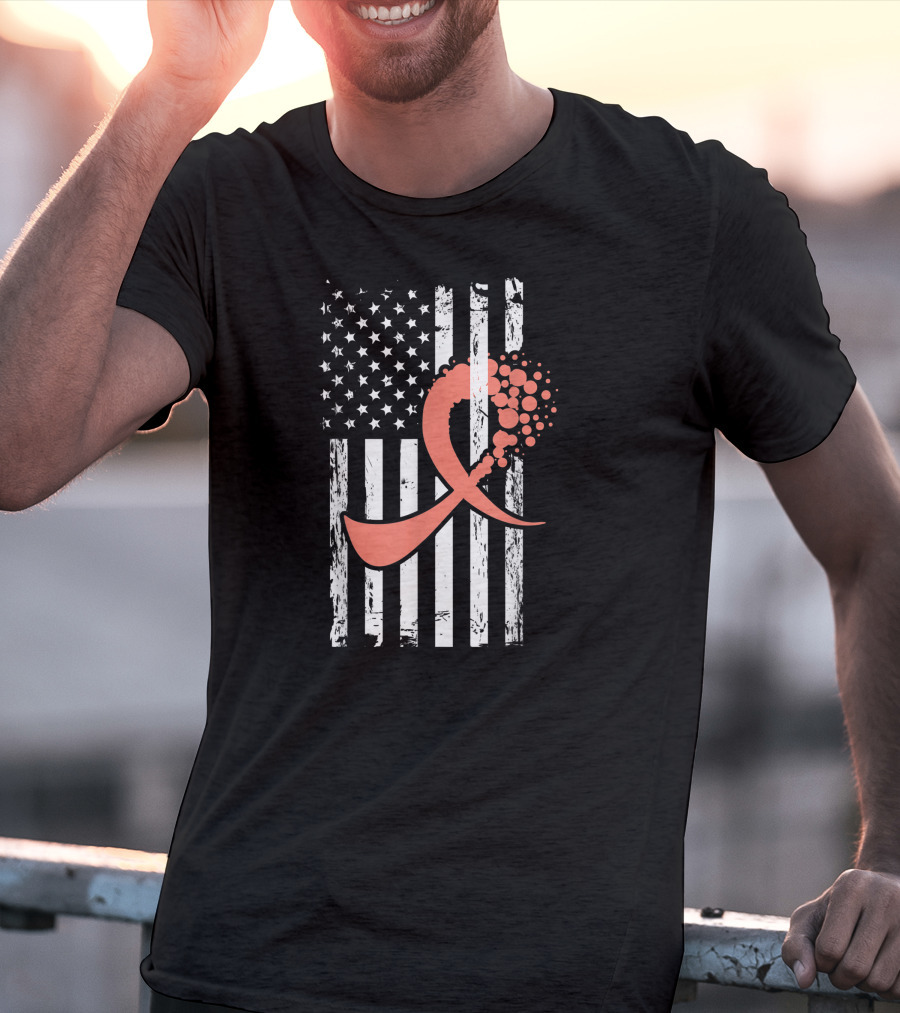 American Flag With Uterine Cancer Awareness T-Shirt