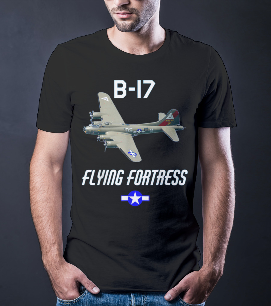 B17 Flying Fortress With Military Airplane And Star Insignia T-Shirt