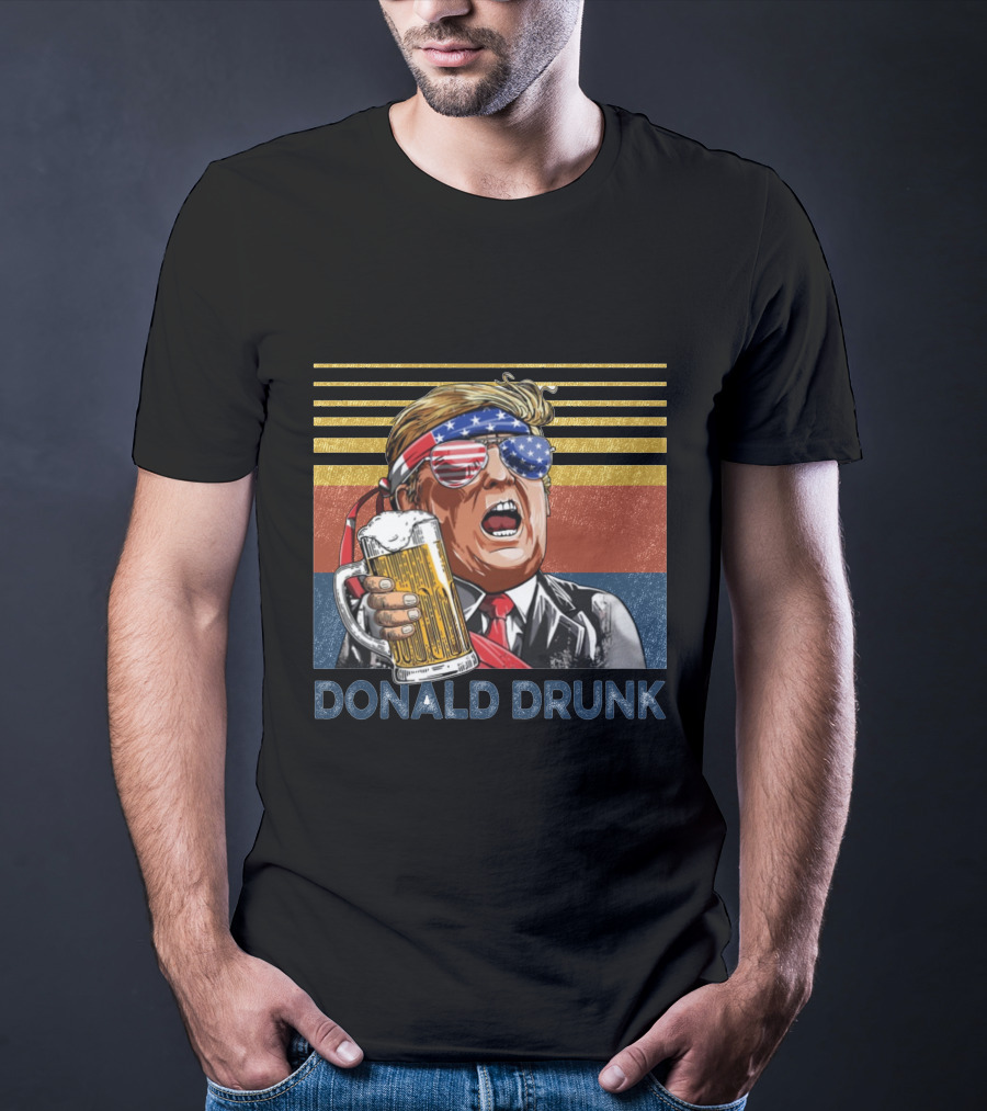 Donald Drunk Retro American Flag Beer Glass T-Shirt