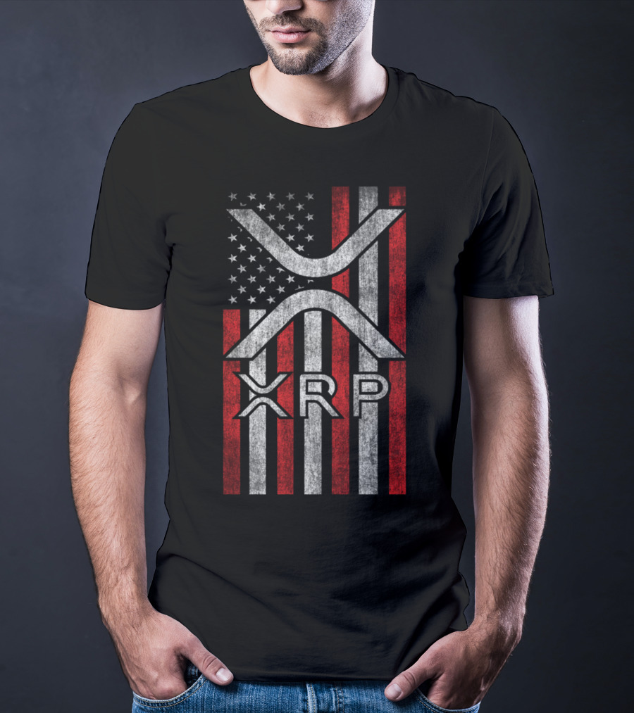XRP Cryptocurrency Blockchain American Flag T-Shirt