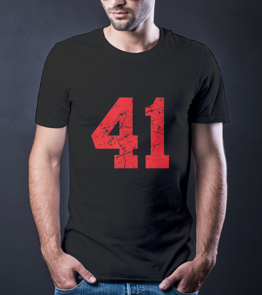 41 Sports Jersey Red Grunge Text T-Shirt