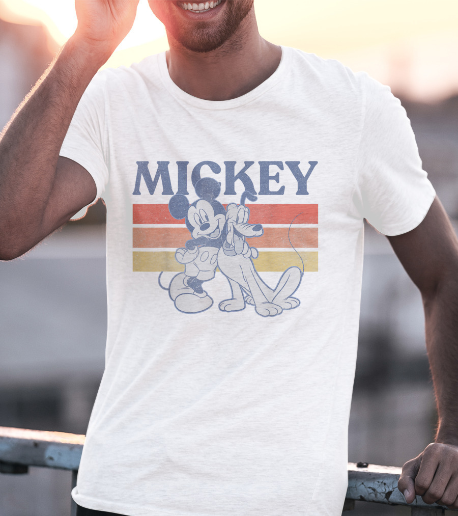 Mickey And Friends Mickey With Pluto Retro Stripes T-Shirt
