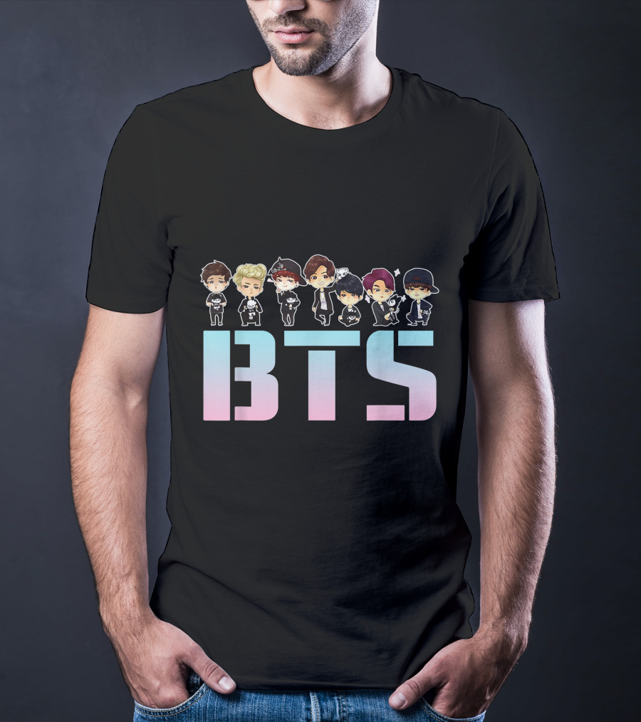 BTS Kpop Chibi Characters Pastel Letters T-Shirt