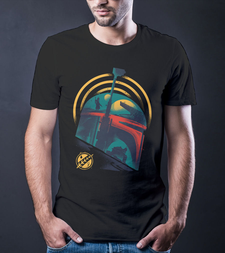 Ruler Of Mandalore Bounty Hunter Helmet With Galactic Symbols And Rising Moons T-Shirt