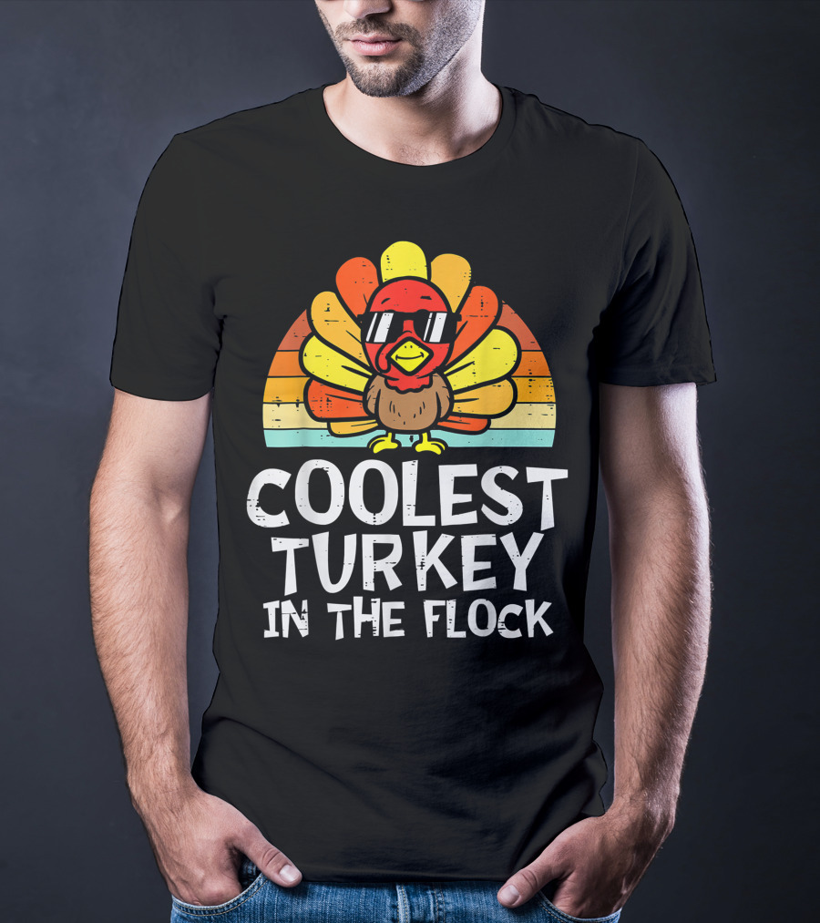 Coolest Turkey In The Flock Retro Sunglasses Vintage Sunset T-Shirt