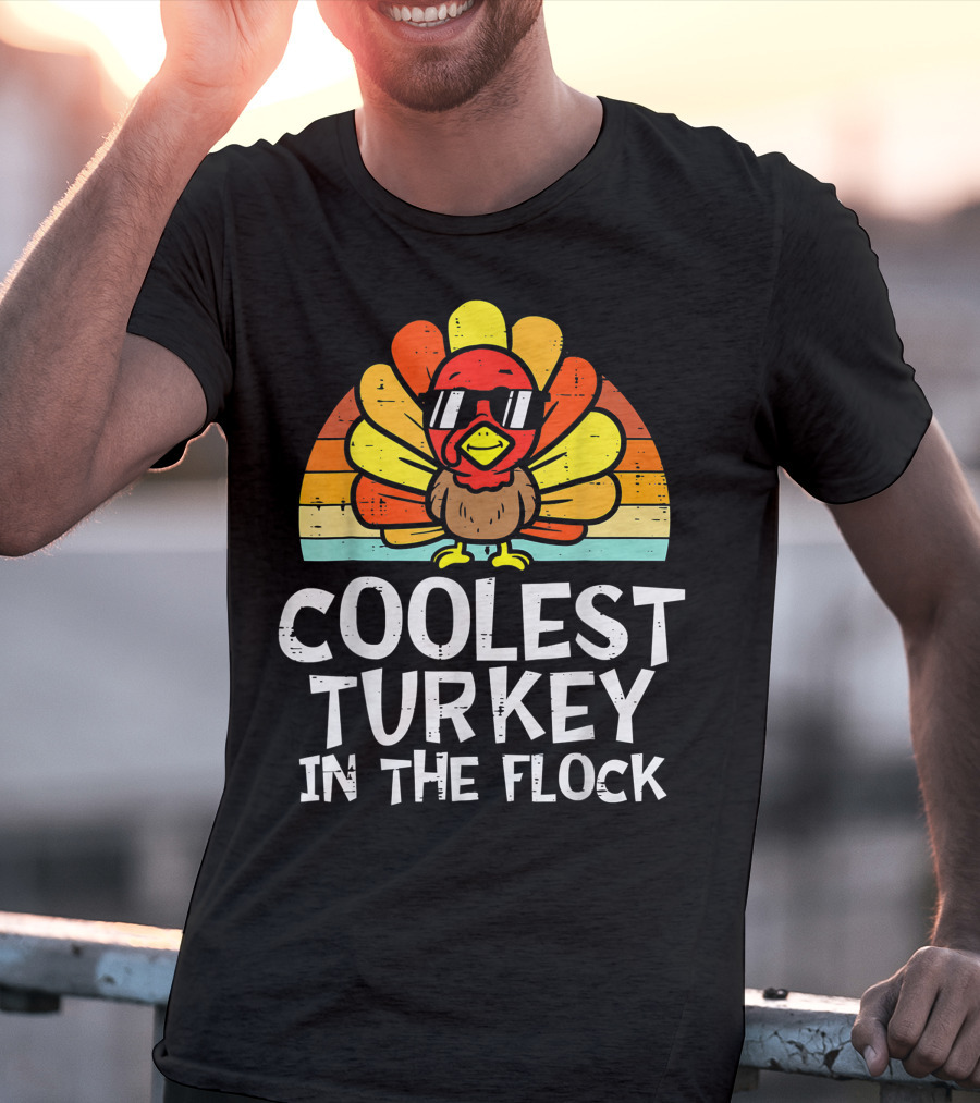 Coolest Turkey In The Flock Retro Sunglasses Vintage Sunset T-Shirt
