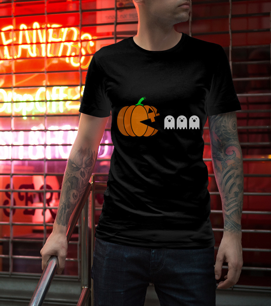Halloween Pumpkin Pac-Man Style Ghosts T-Shirt