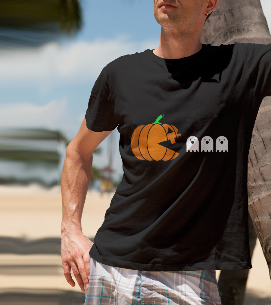 Halloween Pumpkin Pac-Man Style Ghosts T-Shirt