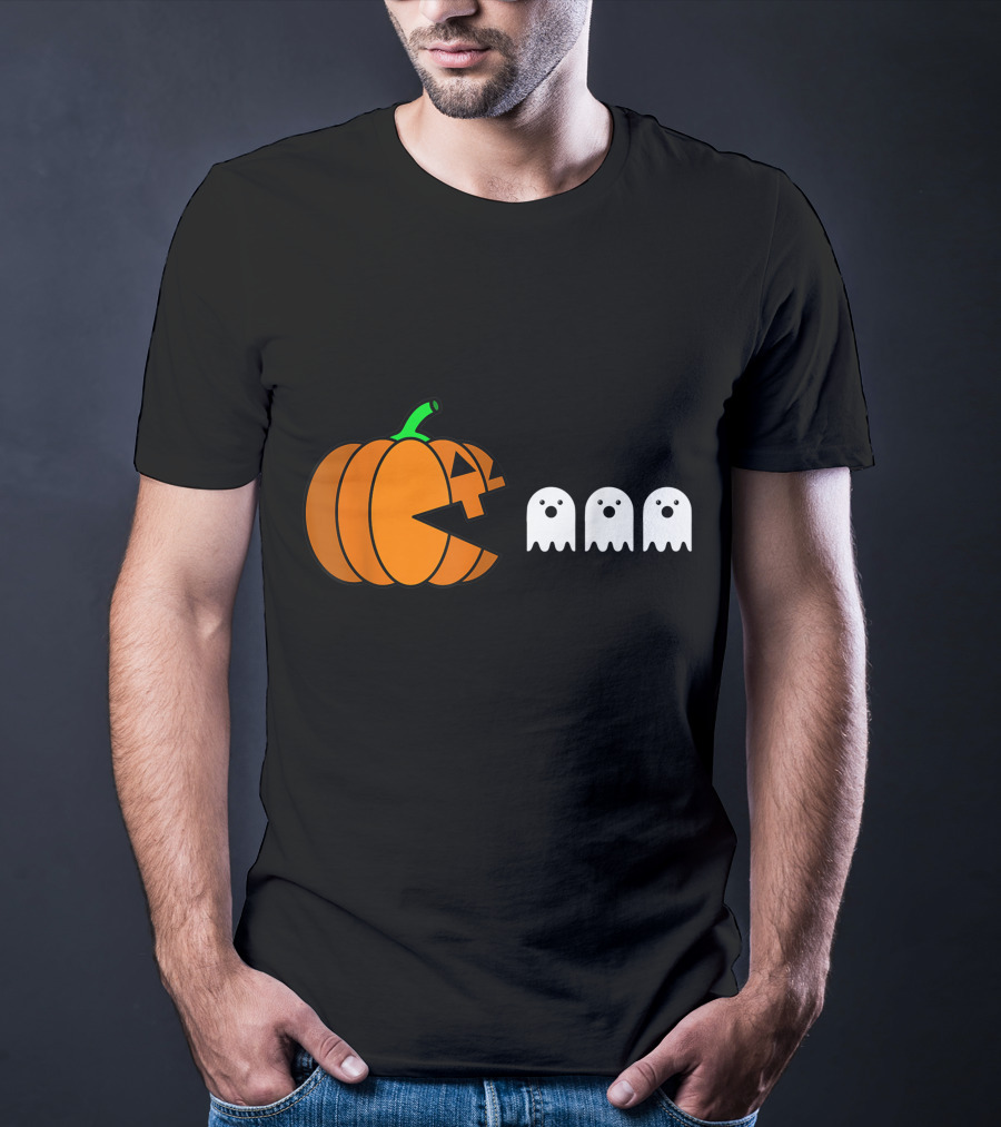 Halloween Pumpkin Pac-Man Style Ghosts T-Shirt