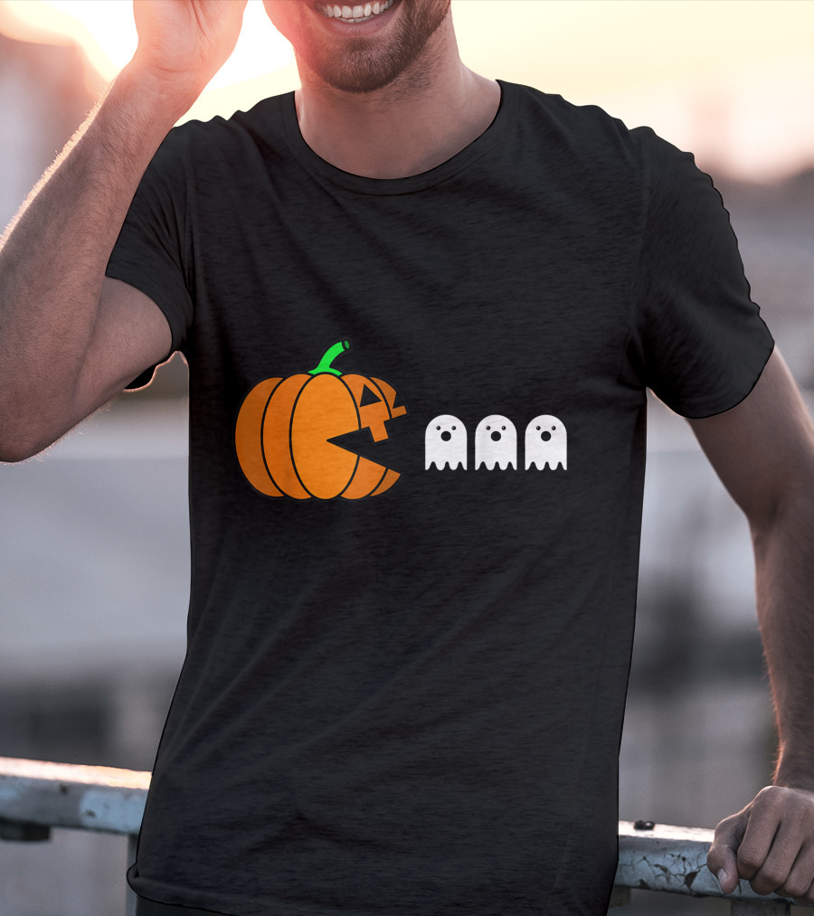Halloween Pumpkin Pac-Man Style Ghosts T-Shirt