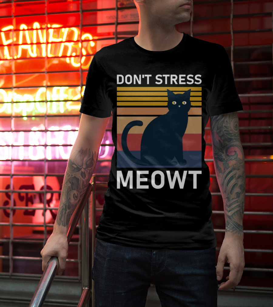 Don't Stress Meowt Retro Striped Cat T-Shirt