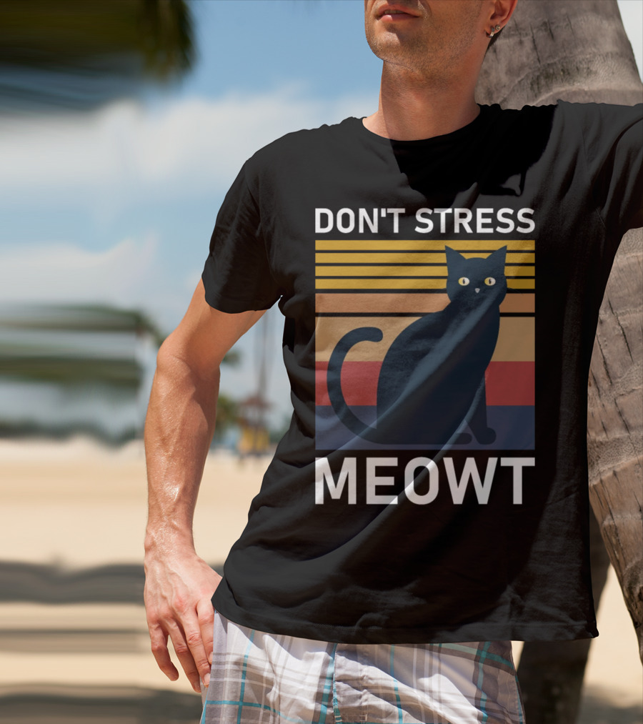 Don't Stress Meowt Retro Striped Cat T-Shirt