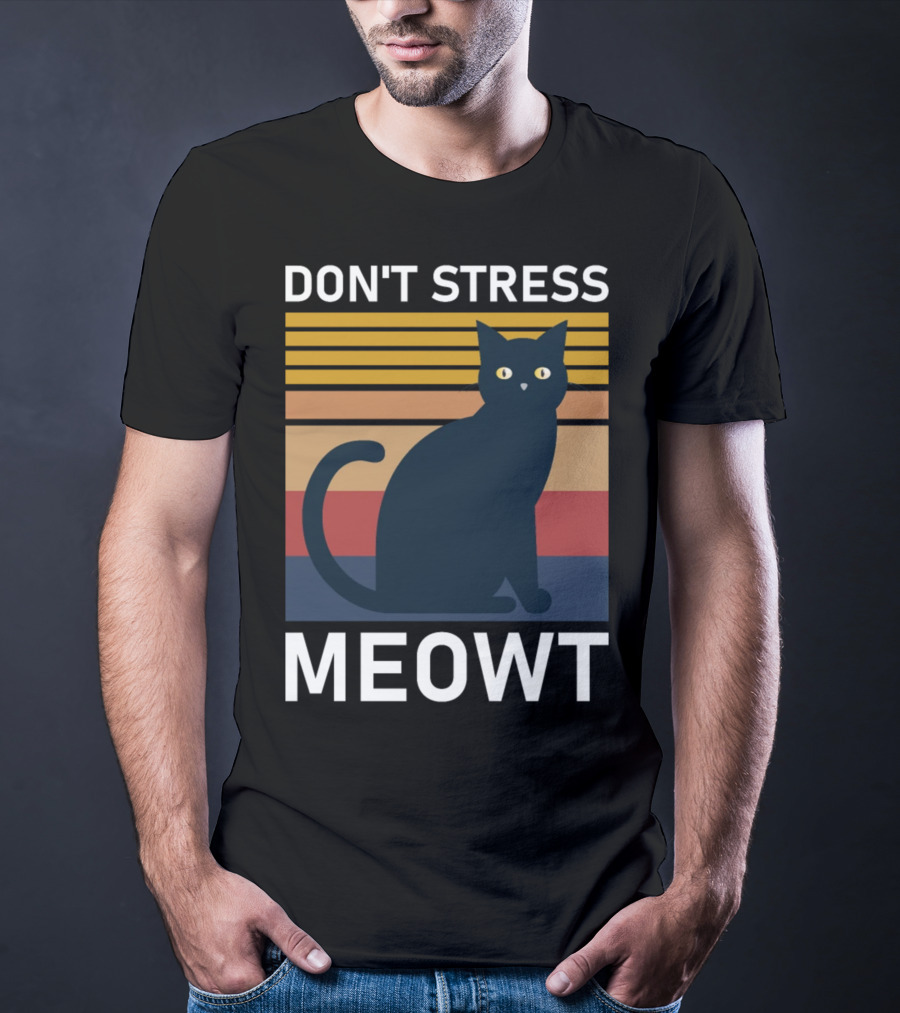 Don't Stress Meowt Retro Striped Cat T-Shirt