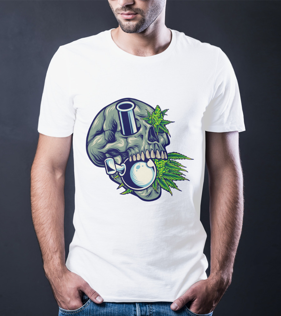 Stone Skull Cannabis Bong With Leaf Accents T-Shirt