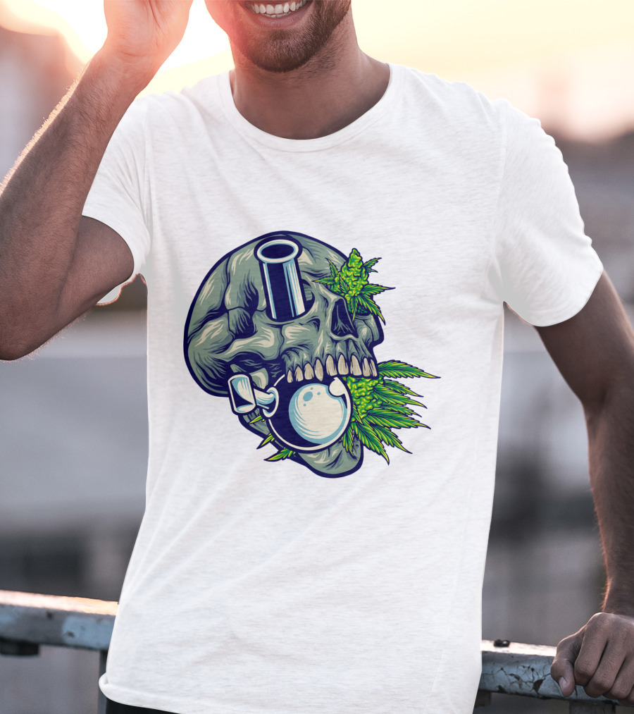 Stone Skull Cannabis Bong With Leaf Accents T-Shirt