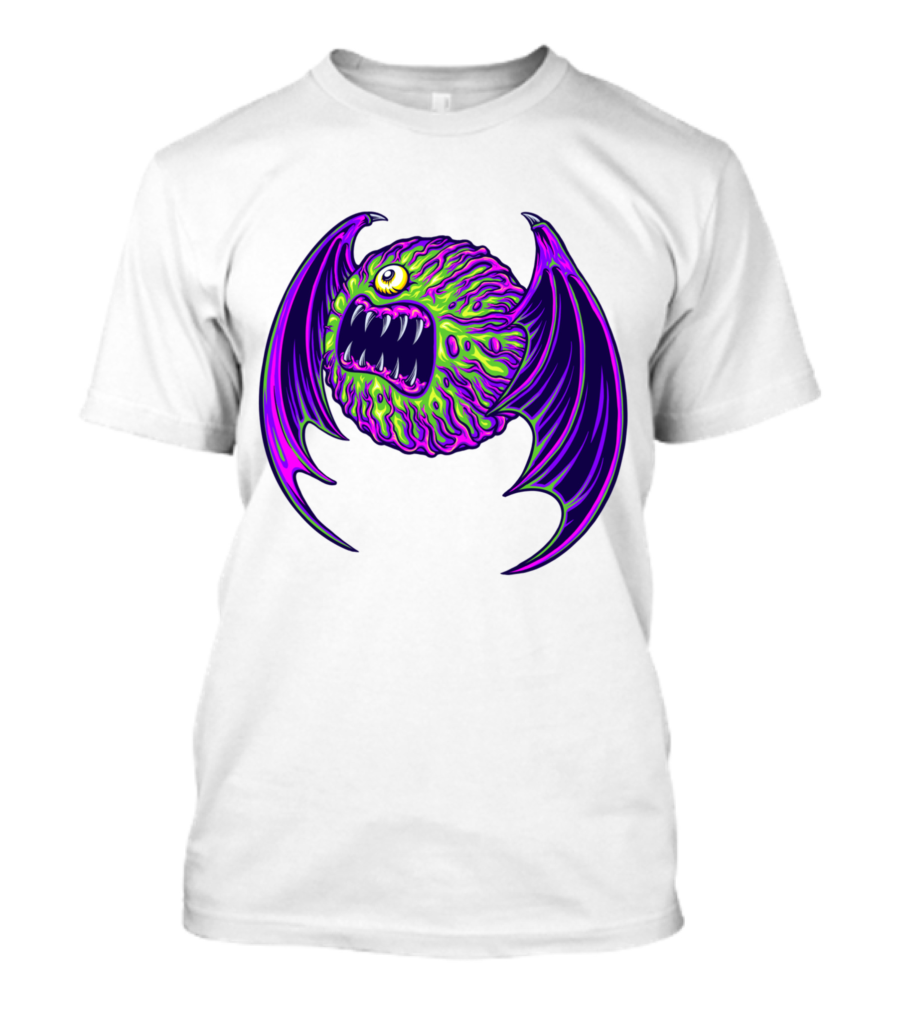 Scary Bat Zombie Monster With Glowing Green And Purple Wings T-Shirt