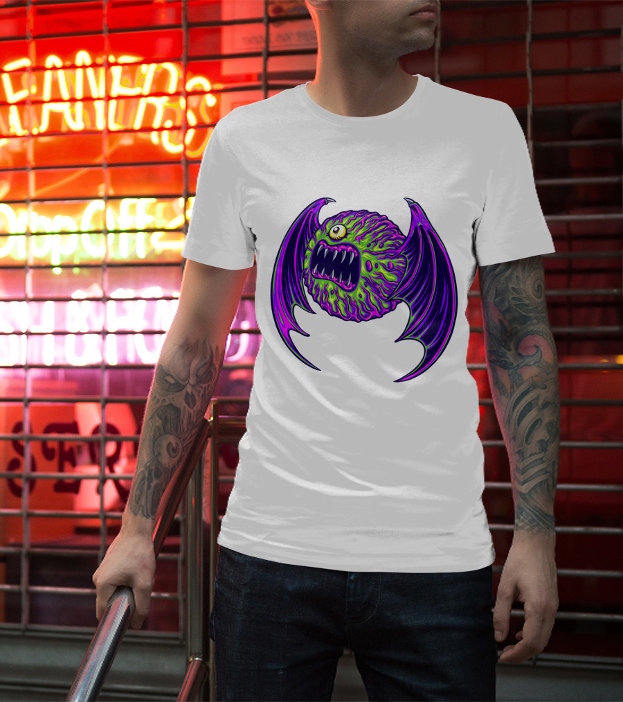 Scary Bat Zombie Monster With Glowing Green And Purple Wings T-Shirt