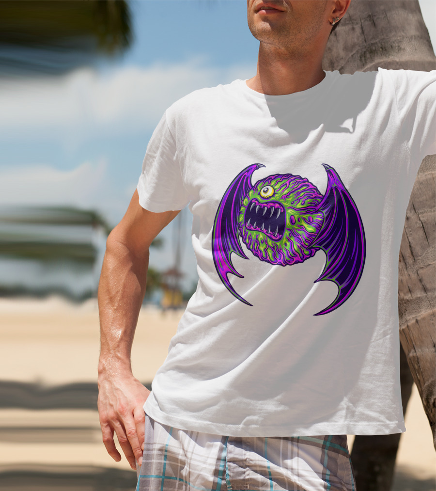 Scary Bat Zombie Monster With Glowing Green And Purple Wings T-Shirt
