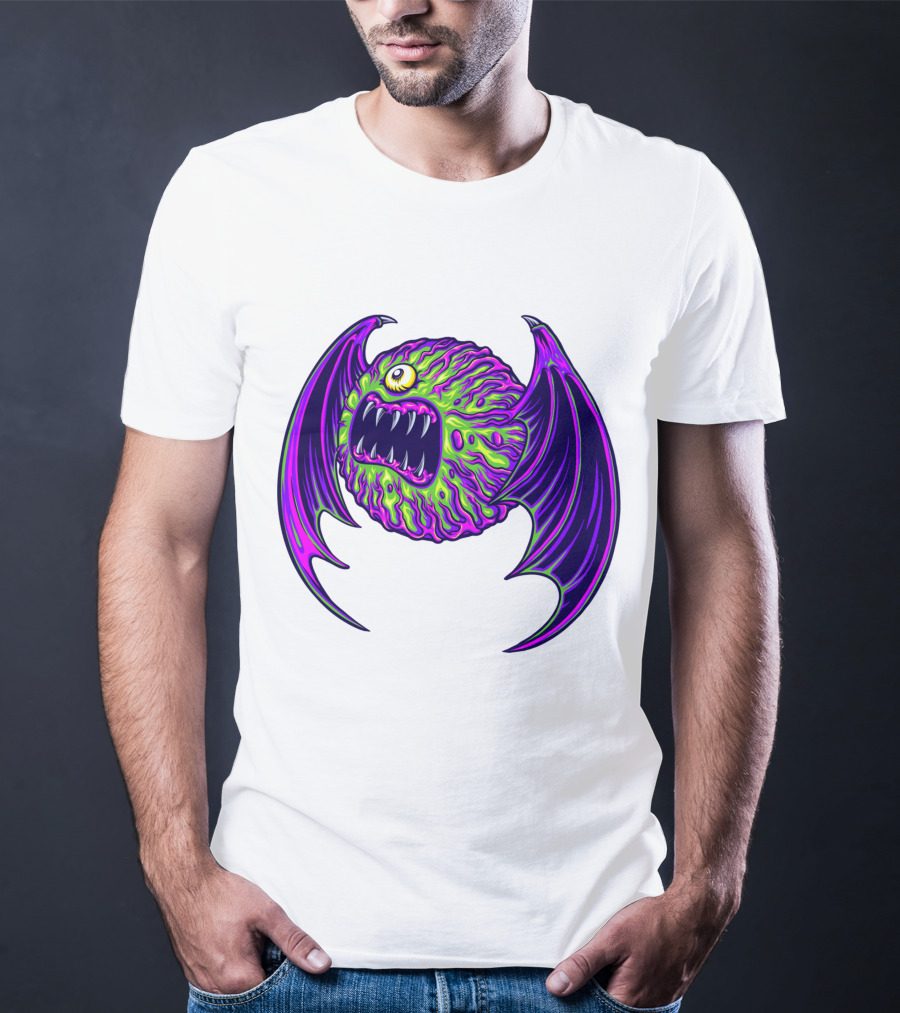 Scary Bat Zombie Monster With Glowing Green And Purple Wings T-Shirt