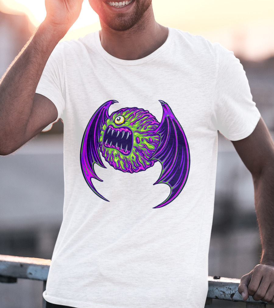 Scary Bat Zombie Monster With Glowing Green And Purple Wings T-Shirt