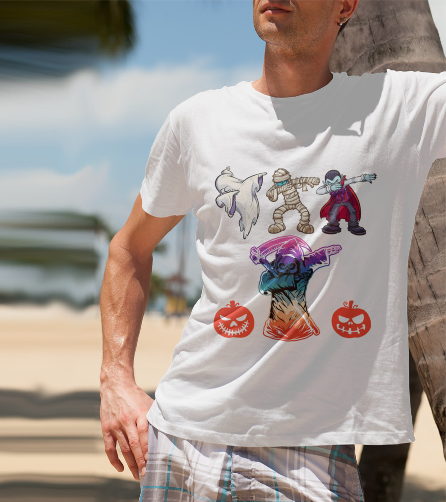 Halloween Dabbing Trick Or Treat Ghost Mummy Vampire Grim Reaper Pumpkins T-Shirt