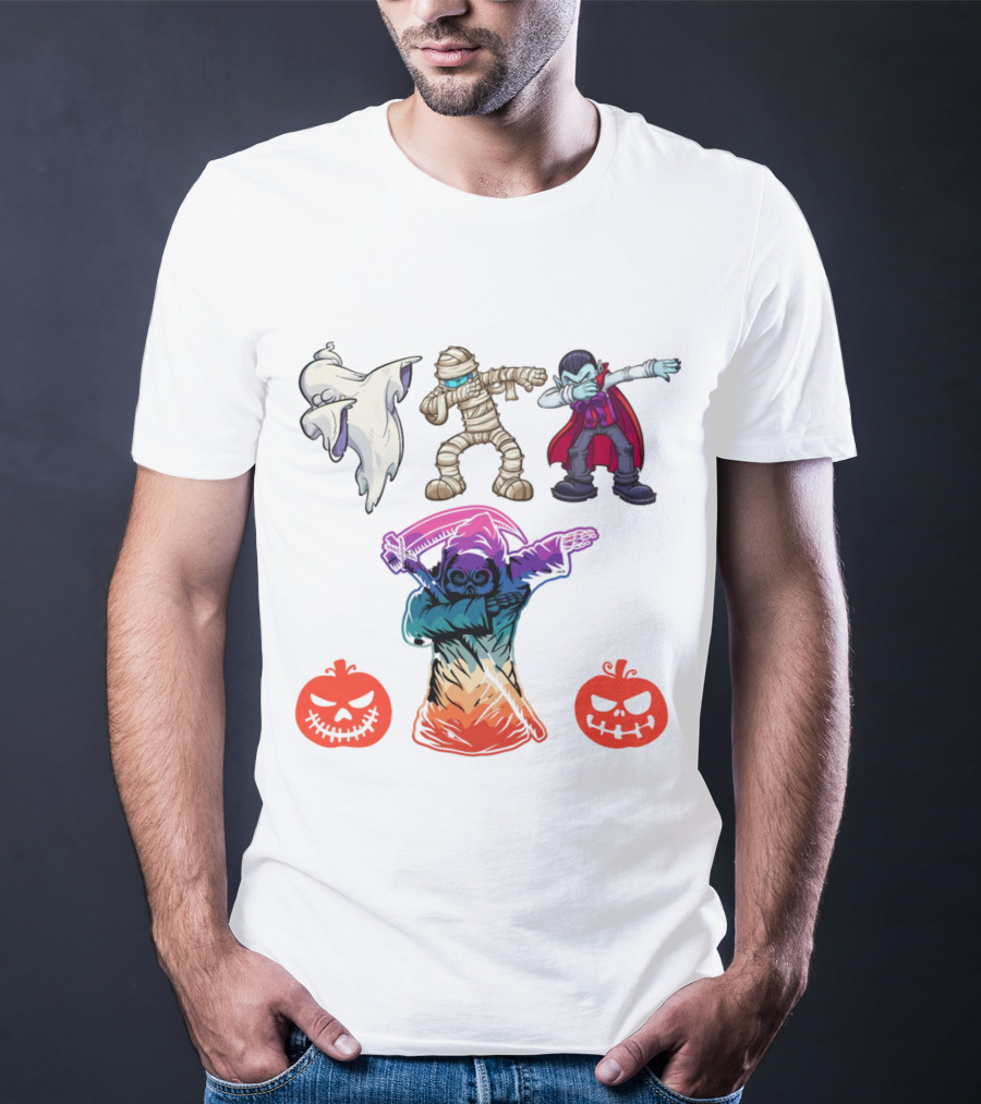 Halloween Dabbing Trick Or Treat Ghost Mummy Vampire Grim Reaper Pumpkins T-Shirt