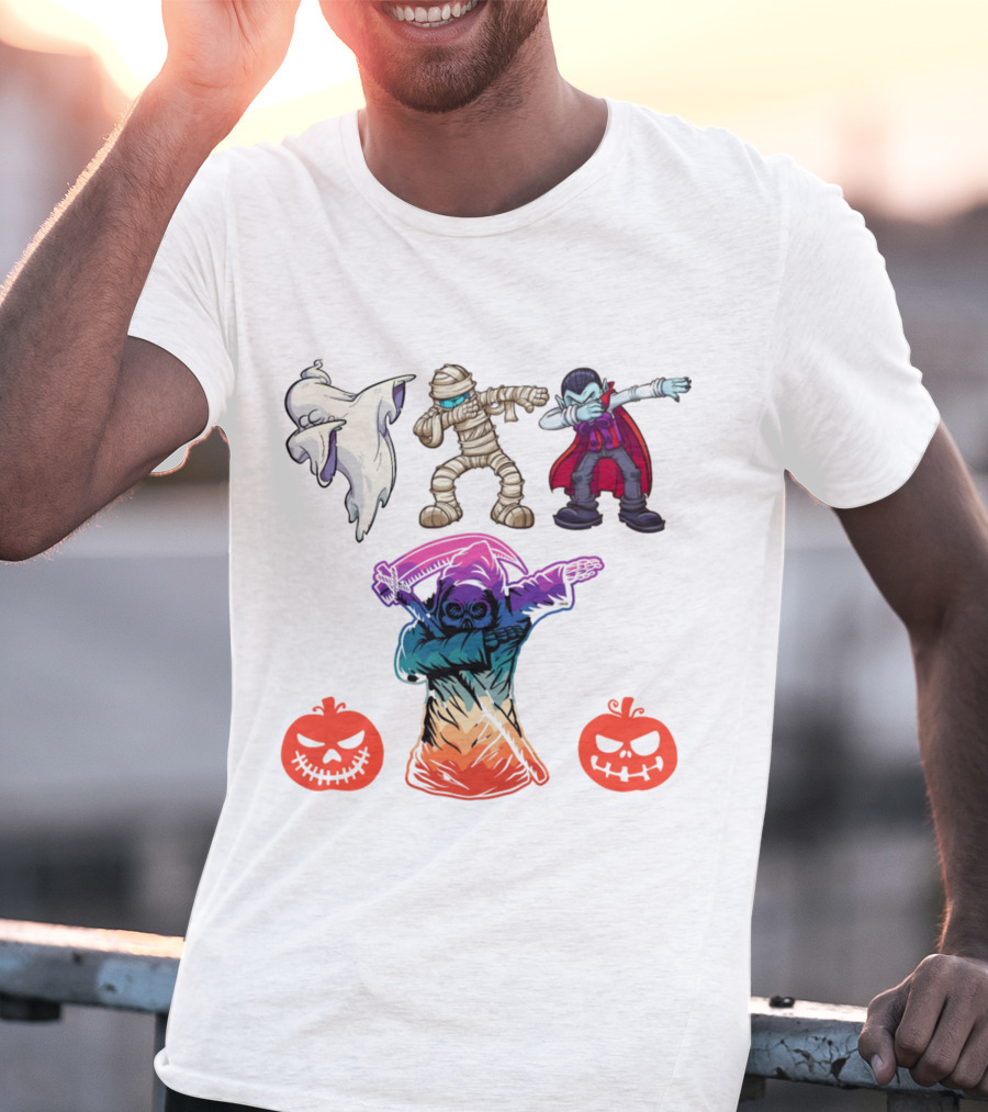 Halloween Dabbing Trick Or Treat Ghost Mummy Vampire Grim Reaper Pumpkins T-Shirt