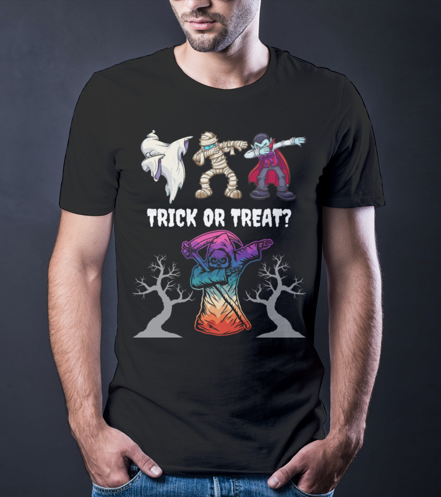Trick Or Treat Halloween Dabbing Ghost Mummy Vampire Grim Reaper T-Shirt