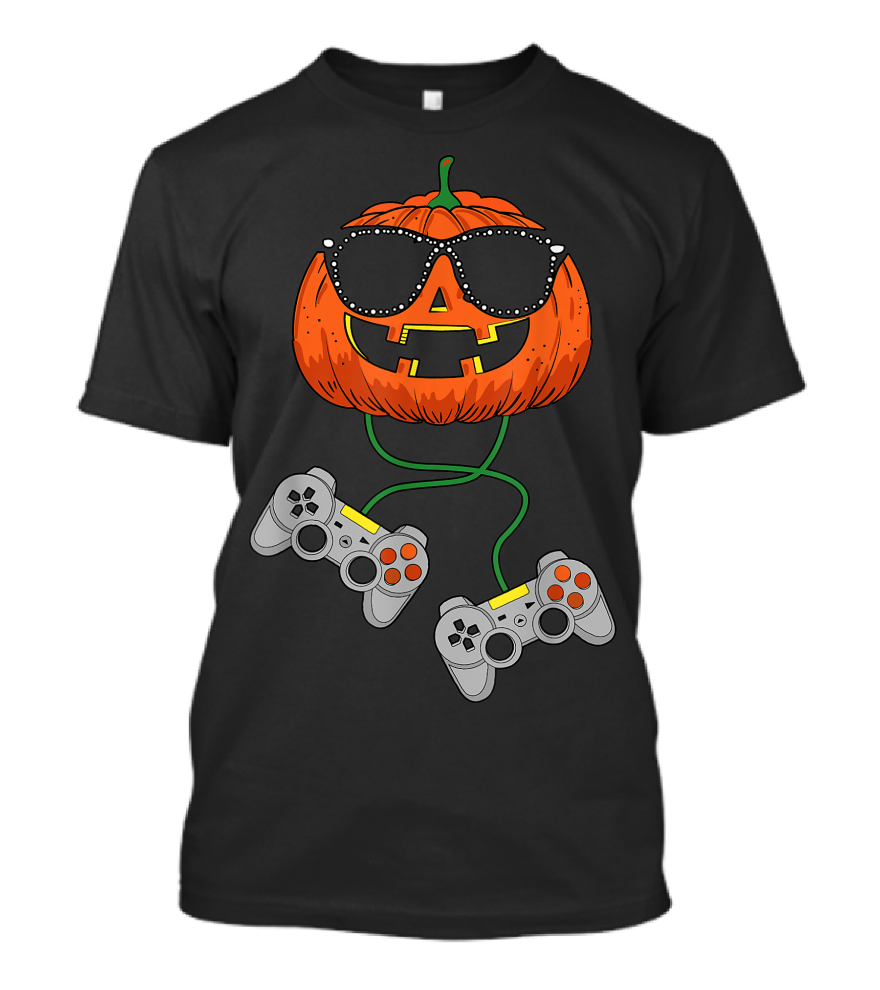 Halloween Jack O Lantern Gamer With Sunglasses And Game Controllers T-Shirt