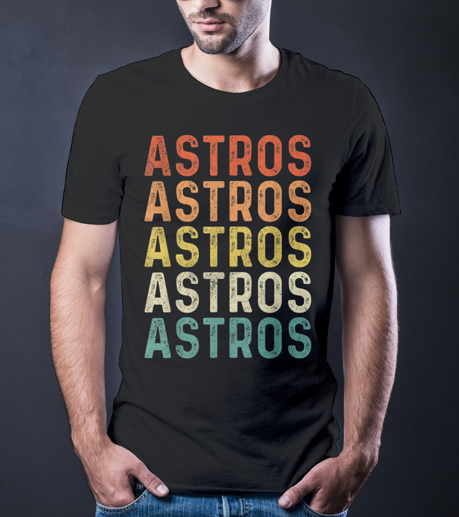 Astros Retro Multicolor Vintage Style Repeated Text T-Shirt