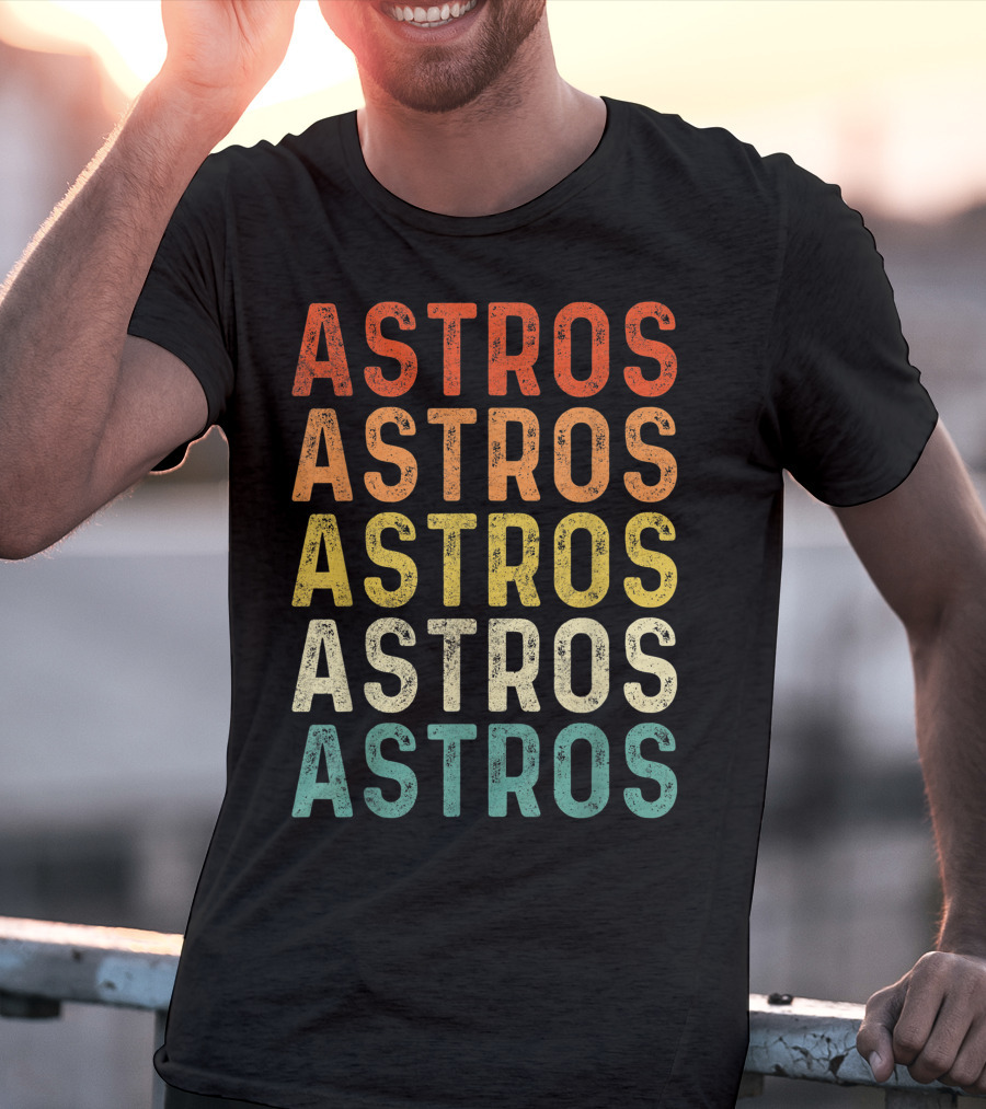 Astros Retro Multicolor Vintage Style Repeated Text T-Shirt