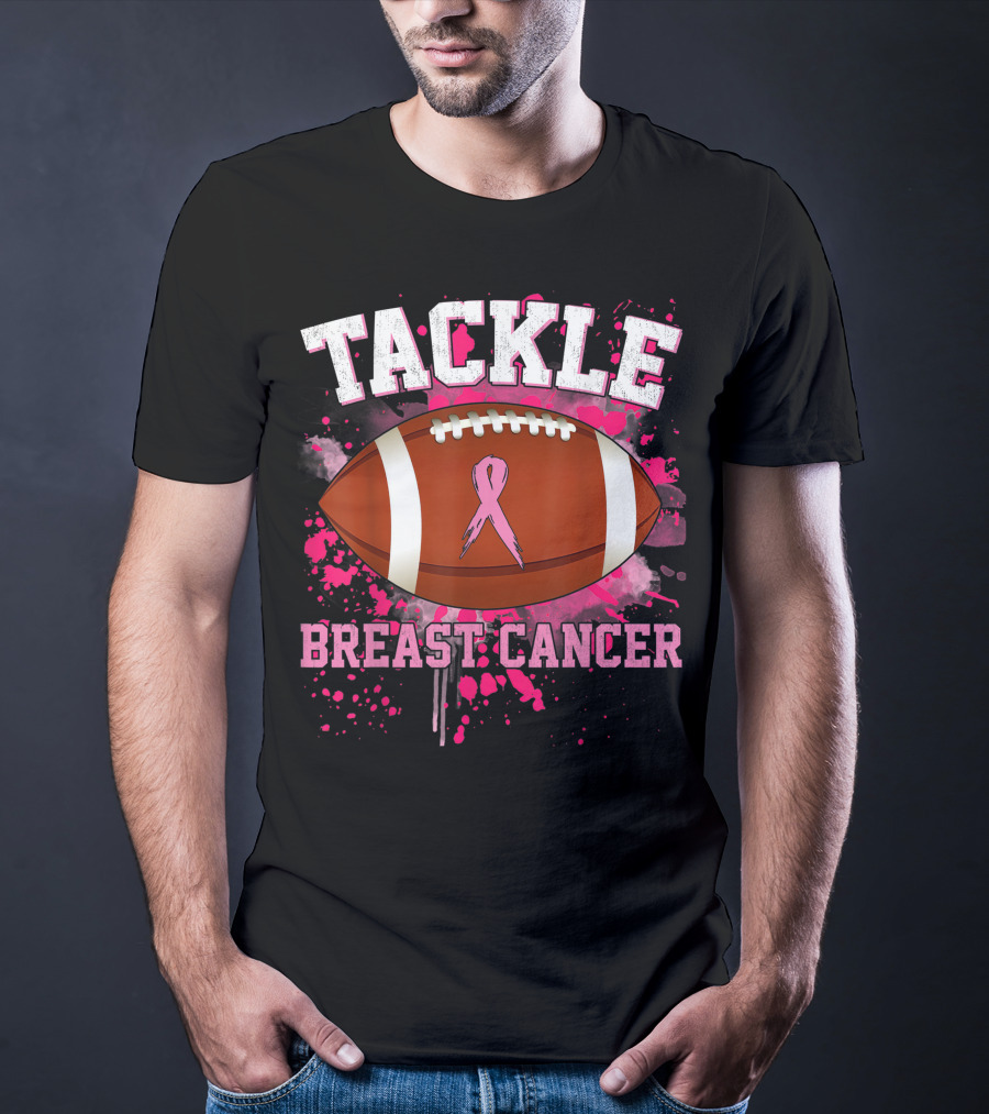 Tackle Breast Cancer Football Pink Ribbon Awareness T-Shirt