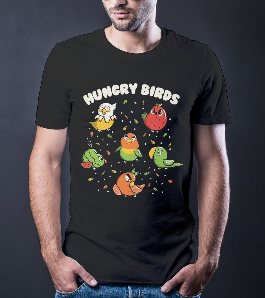 Hungry Birds Parrots Fruit Characters T-Shirt