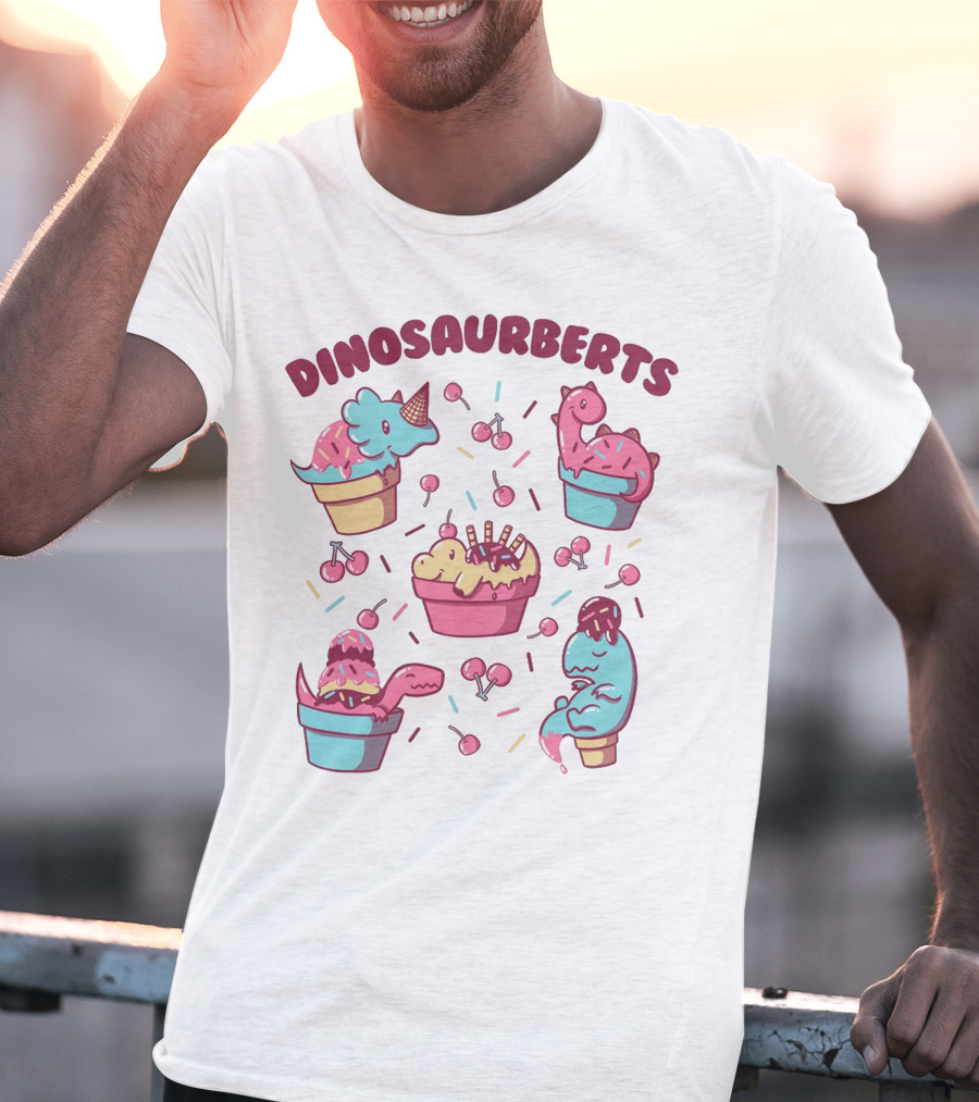 Dinosaurberts Kawaii Ice Cream And Cherries Delight T-Shirt