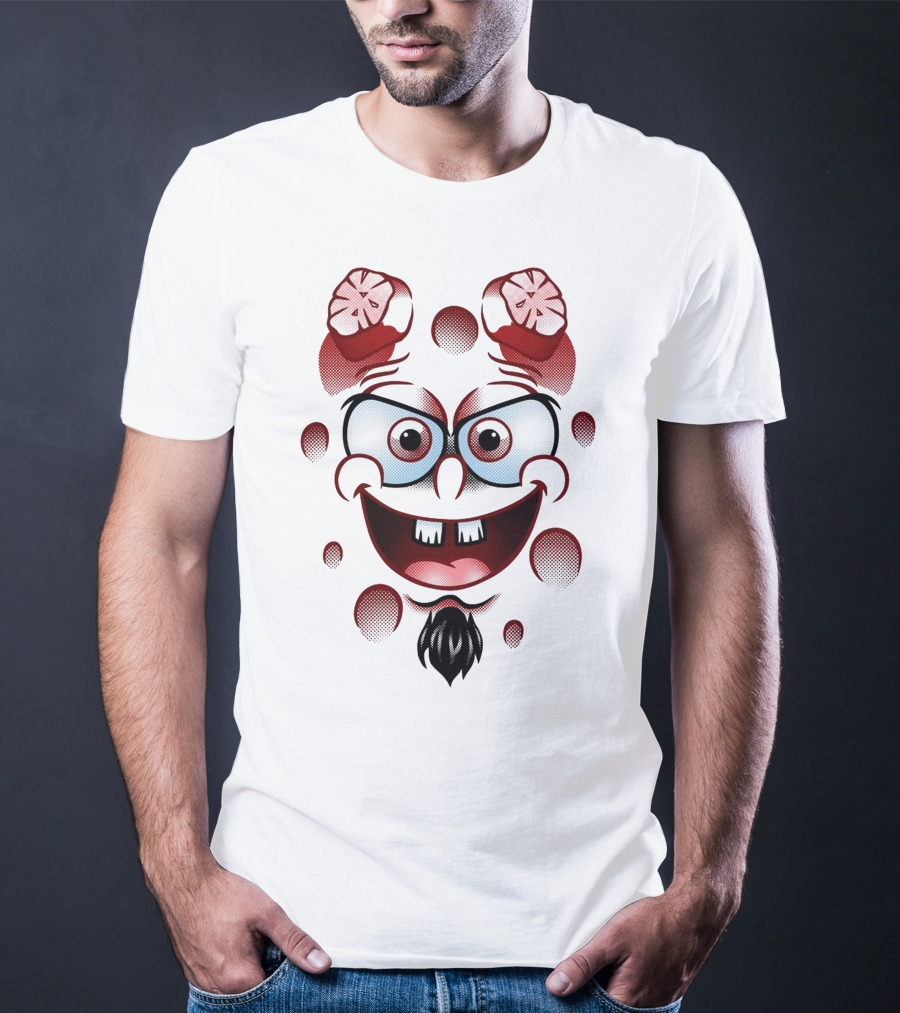 Happy Hellbob Silly Cartoon Face With Sliced Brain Elements T-Shirt