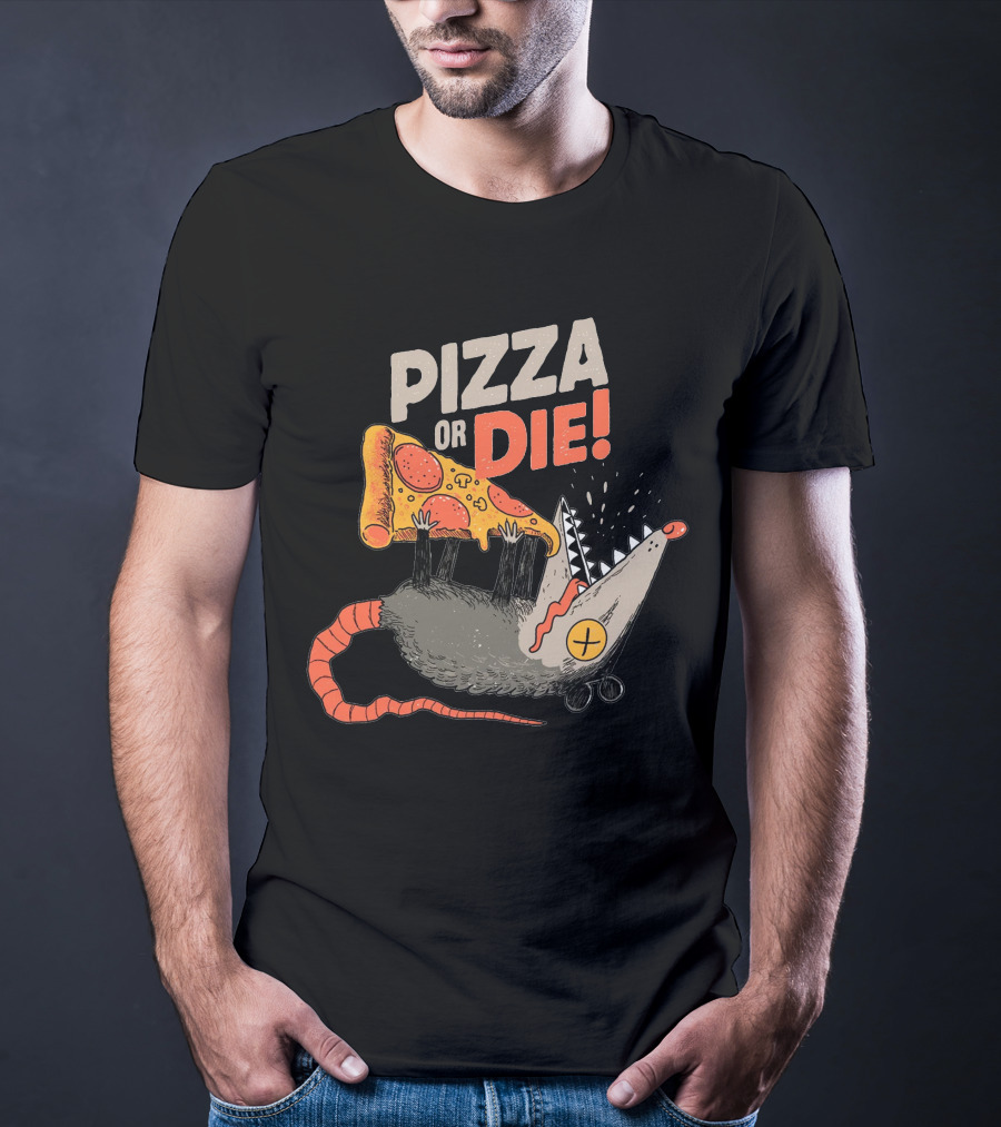 Pizza Or Die Rat Holding Pepperoni Slice T-Shirt