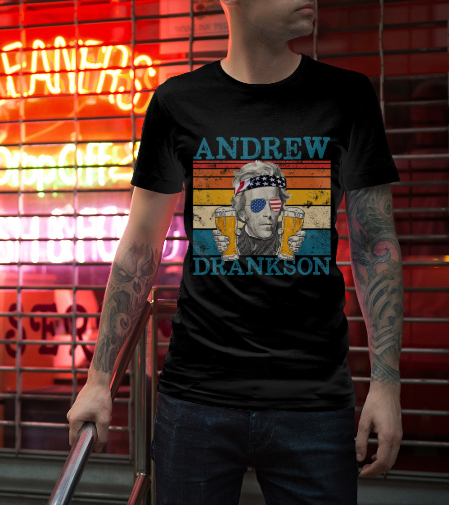 ANDREW DRANKSON Vintage American Flag Beer T-Shirt