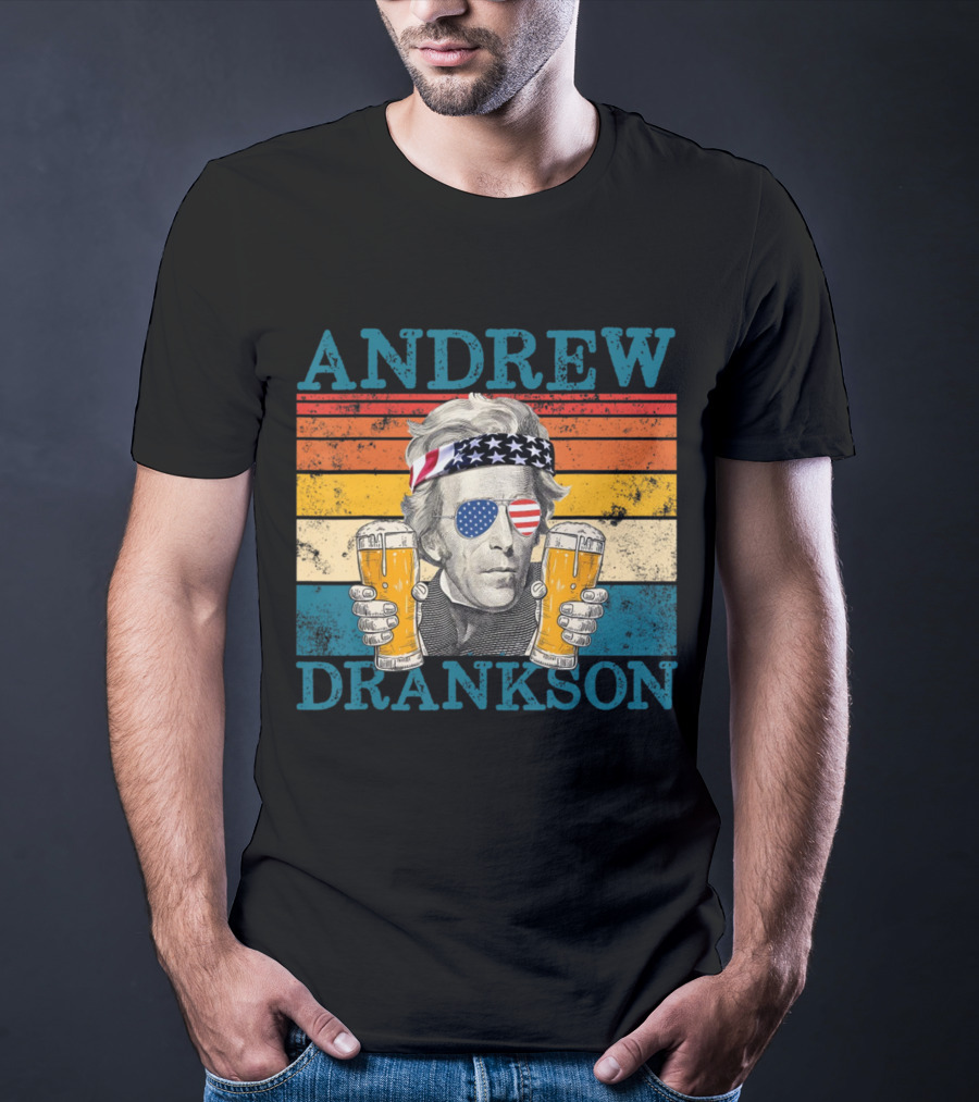 ANDREW DRANKSON Vintage American Flag Beer T-Shirt