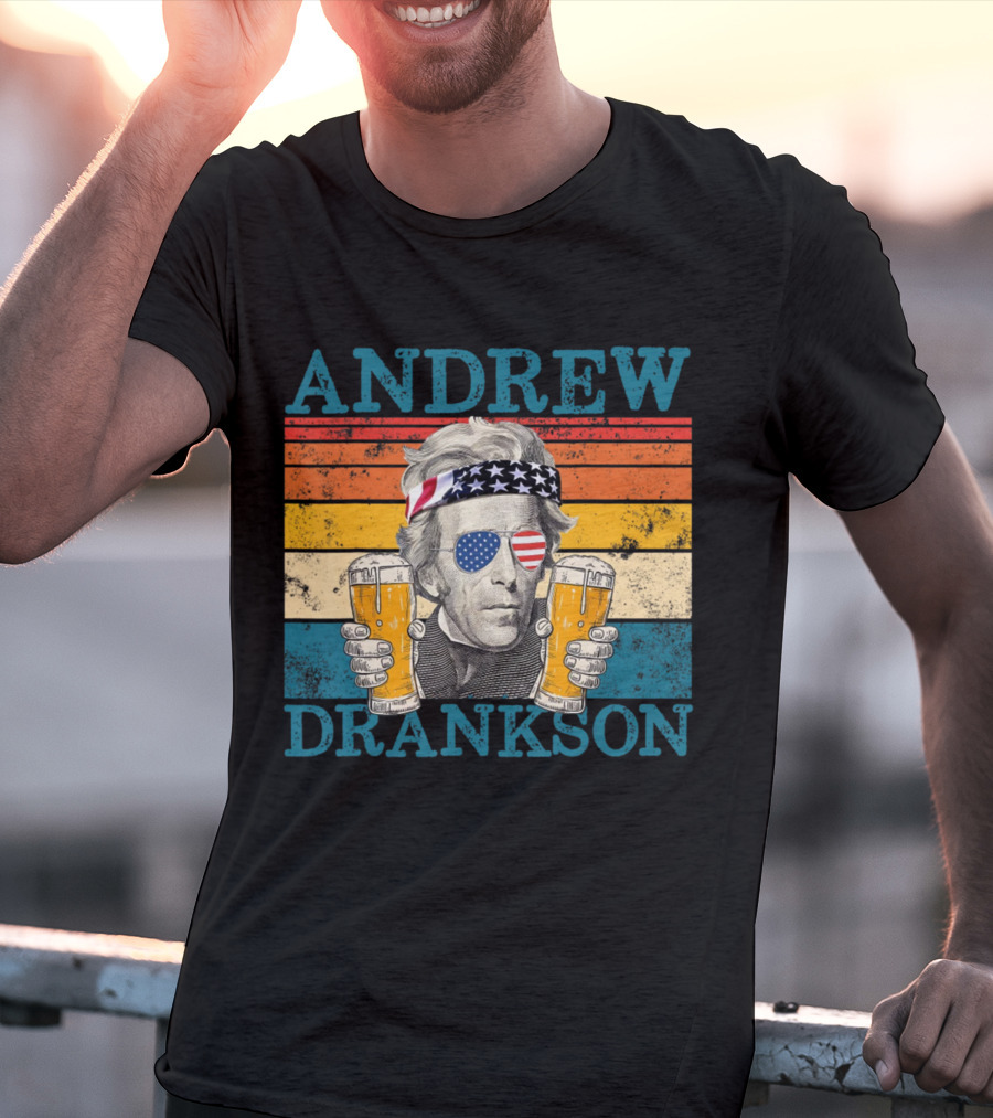 ANDREW DRANKSON Vintage American Flag Beer T-Shirt