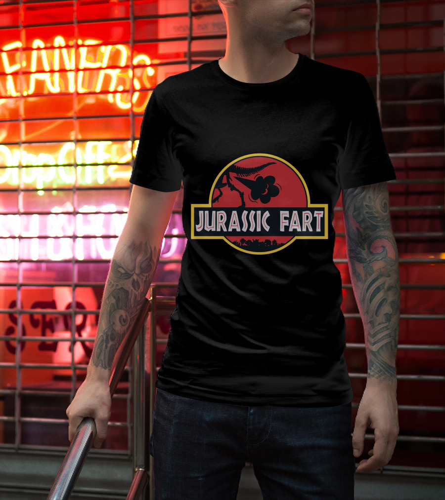 Jurassic Fart Dinosaur Logo Parody Comedy T-Shirt