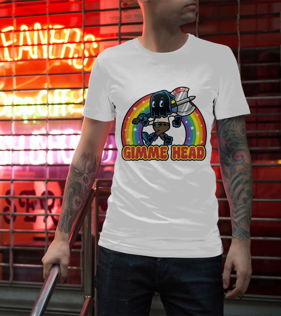 Gimme Head Colorful Hooded Figure With Bloody Axe And Rainbow T-Shirt