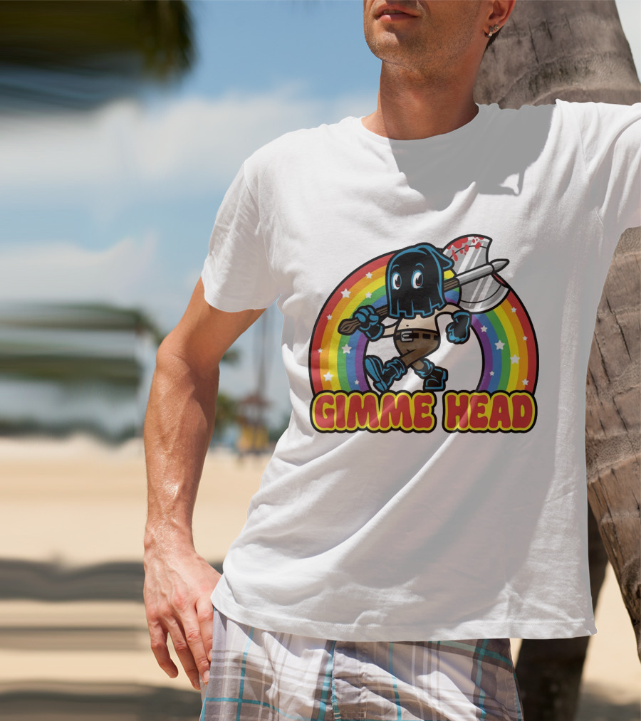 Gimme Head Colorful Hooded Figure With Bloody Axe And Rainbow T-Shirt