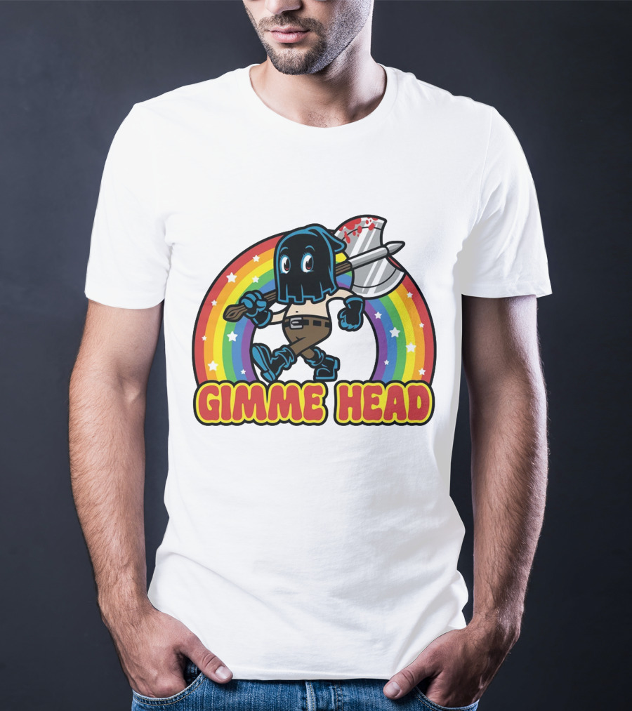 Gimme Head Colorful Hooded Figure With Bloody Axe And Rainbow T-Shirt