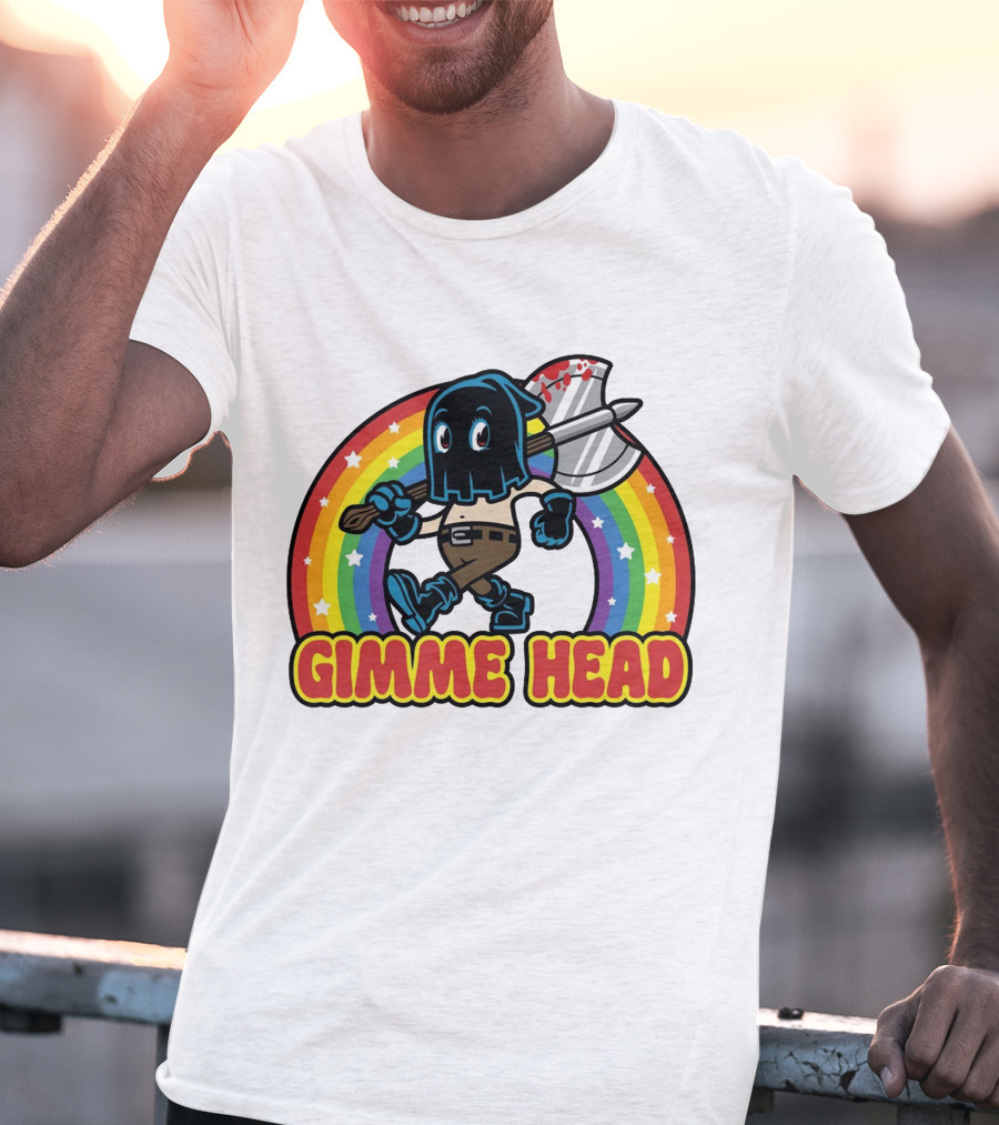 Gimme Head Colorful Hooded Figure With Bloody Axe And Rainbow T-Shirt