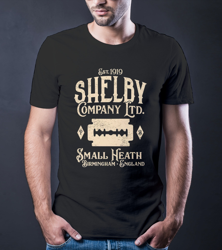 Est. 1919 Shelby Company Ltd Small Heath Birmingham England Razor Blade T-Shirt