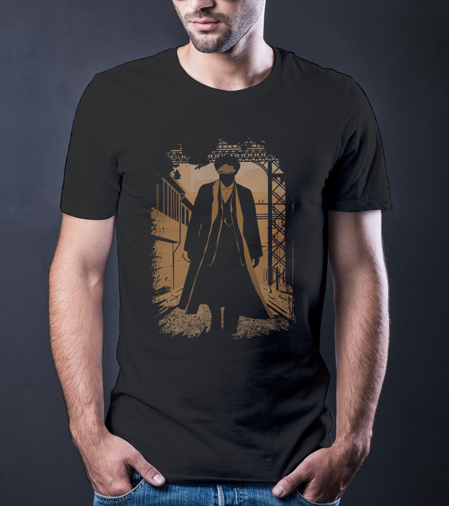 Thomas Shelby Iconic Coat Under Industrial Archway T-Shirt