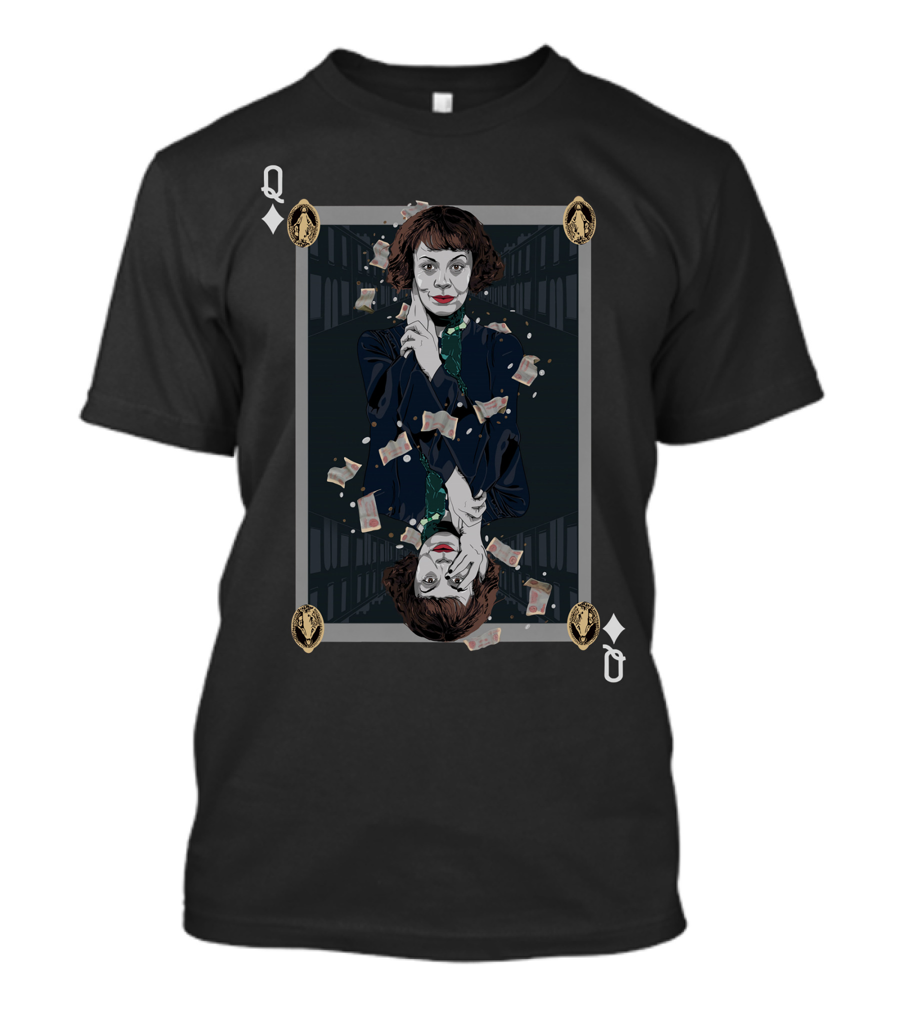 Polly Gray Queen Of Diamonds Playing Card T-Shirt