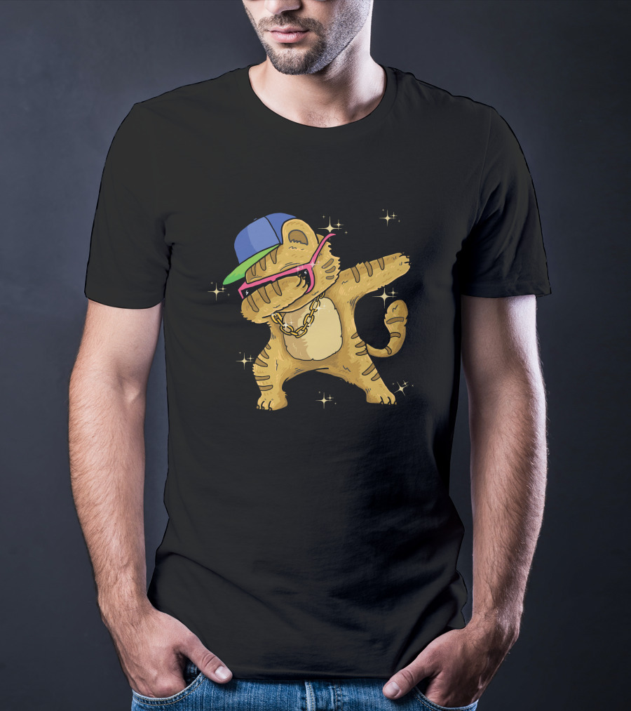 Hip Hop Cat Dab With Cap And Gold Chain T-Shirt